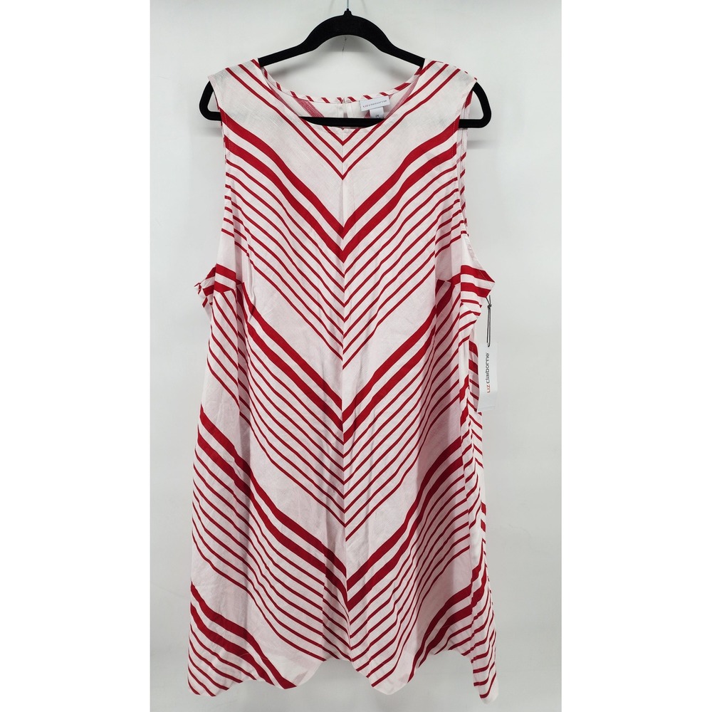 Liz Claiborne Sleeveless Red White Striped Linen Blend Dress 2X